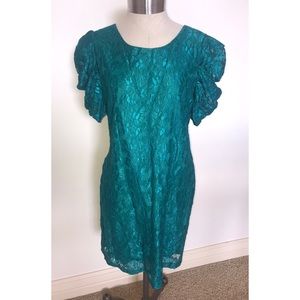 80s Style Teal Ruched Sleeve Dress